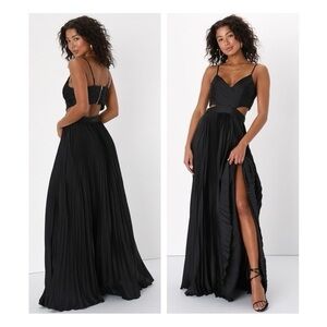 ⚫️ LULUS Got the Glam Black Pleated Cutout Maxi Dress